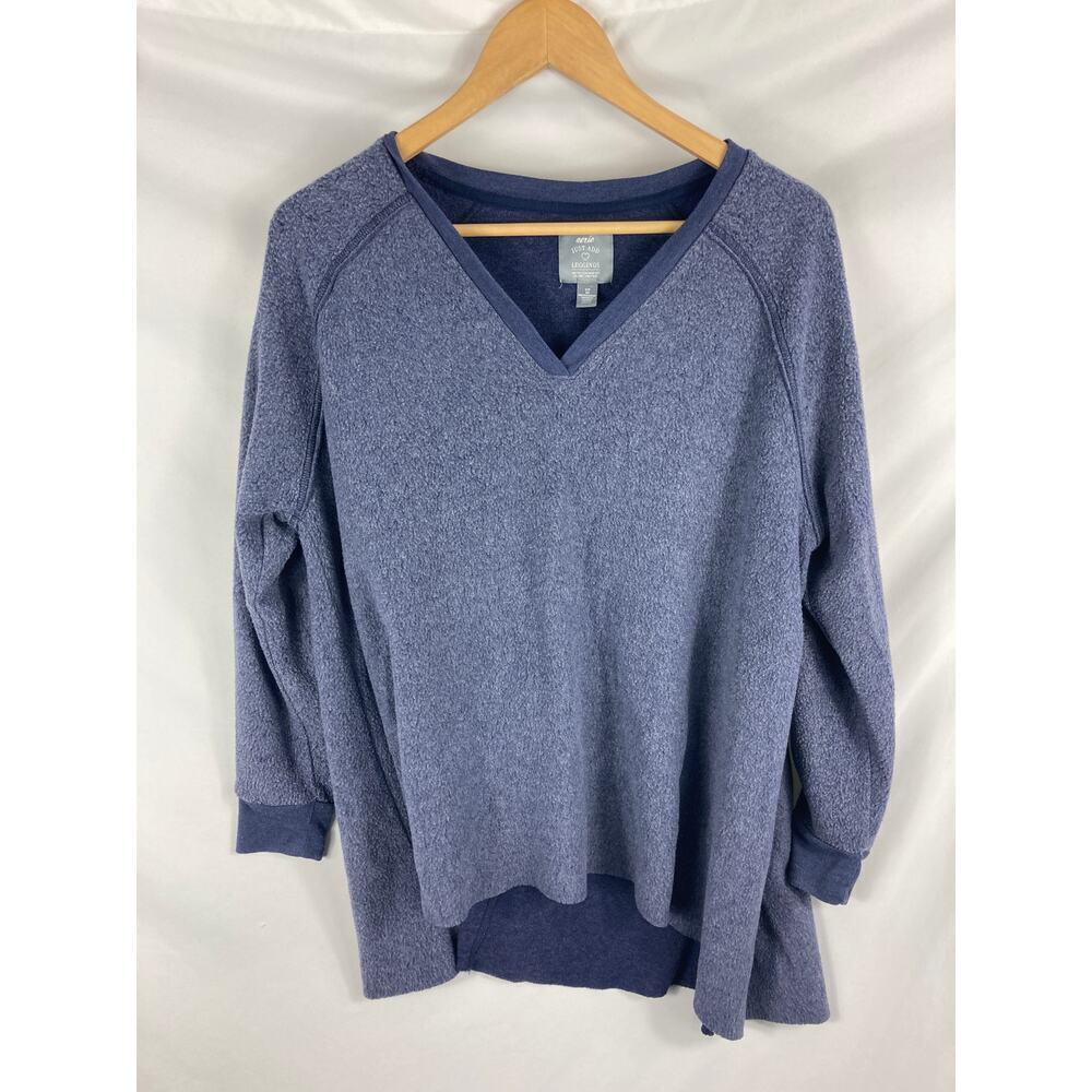 Aerie Just Add Leggings Womans V Neck Fleece Sweater Blue Size Small
